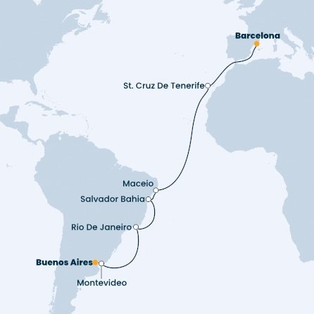 Španělsko, Brazílie, Uruguay, Argentina z Barcelony na lodi Costa Fascinosa