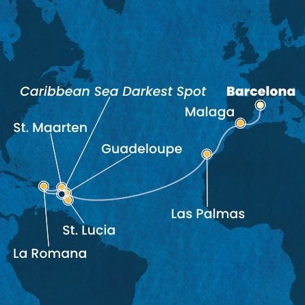 Španělsko, Guadeloupe, Svatý Martin, Dominikánská republika, Svatá Lucie z Barcelony na lodi Costa Fascinosa