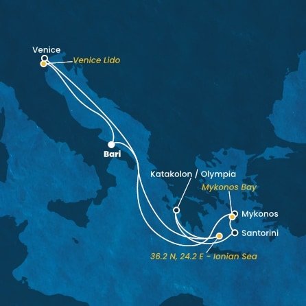 Itálie, Řecko,  z Bari na lodi Costa Deliziosa