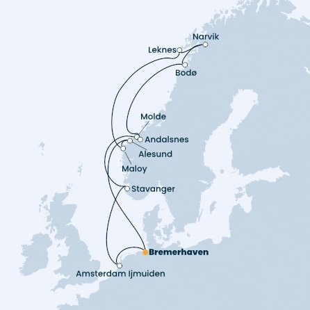 Německo, Nizozemsko, Norsko, z Andalsnes z Bremerhavenu na lodi Costa Favolosa