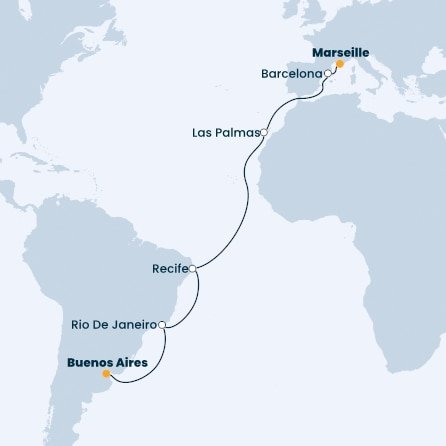 Argentina, Brazílie, Španělsko, Francie z Buenos Aires na lodi Costa Fascinosa