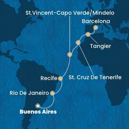 Argentina, Brazílie, Kapverdy, Španělsko, Maroko z Buenos Aires na lodi Costa Favolosa