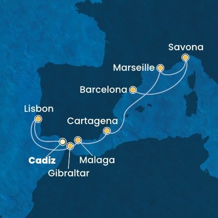 Španělsko, Portugalsko, Velká Británie, Francie, Itálie z Cadizu na lodi Costa Diadema