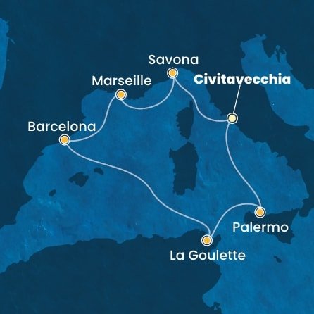 Itálie, Francie, Španělsko, Tunisko z Civitavecchia na lodi Costa Pacifica