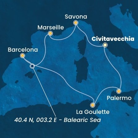 Itálie, Francie, Španělsko, Tunisko z Civitavecchia na lodi Costa Pacifica