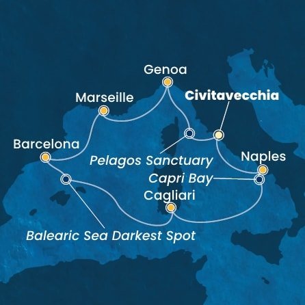 Itálie, Francie, Španělsko z Civitavecchia na lodi Costa Smeralda