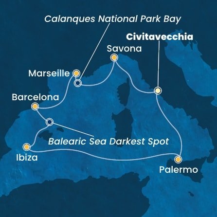 Itálie, Francie, Španělsko z Civitavecchia na lodi Costa Smeralda