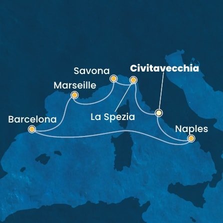 Itálie, Francie, Španělsko z Civitavecchia na lodi Costa Toscana