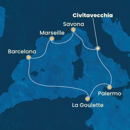 Itálie, Francie, Španělsko, Tunisko z Civitavecchia na lodi Costa Pacifica
