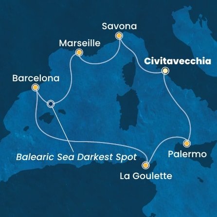 Itálie, Francie, Španělsko, Tunisko z Civitavecchia na lodi Costa Pacifica