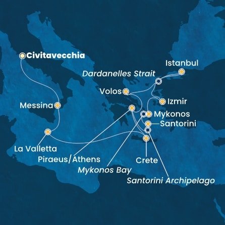 Itálie, Malta, Řecko, Turecko z Civitavecchia na lodi Costa Fortuna