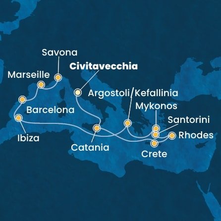 Itálie, Řecko, Španělsko, Francie z Civitavecchia na lodi Costa Fascinosa