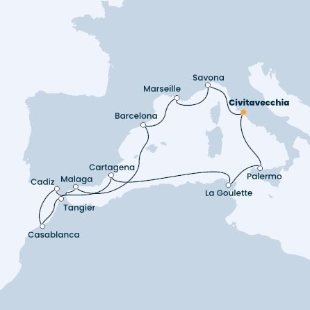 Itálie, Tunisko, Španělsko, Maroko, Francie z Civitavecchia na lodi Costa Favolosa