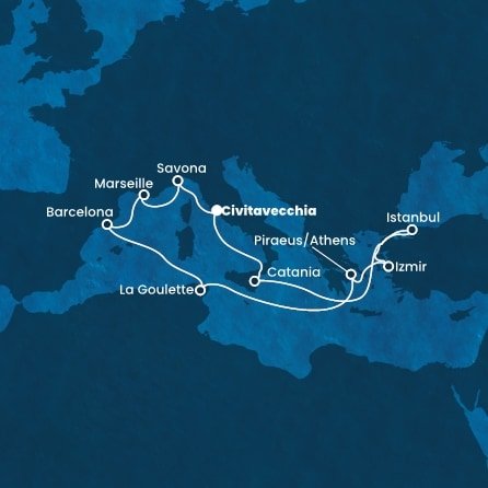Itálie, Turecko, Řecko, Tunisko, Španělsko, Francie z Civitavecchia na lodi Costa Fortuna