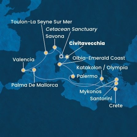 Itálie, Francie, Španělsko, Řecko z Civitavecchia na lodi Costa Pacifica
