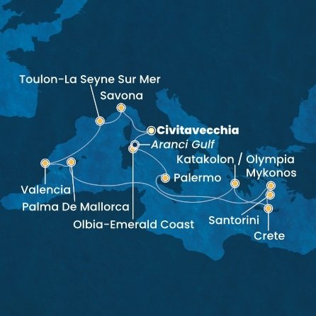Itálie, Francie, Španělsko, Řecko, Kréta z Civitavecchia na lodi Costa Pacifica