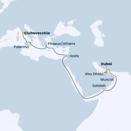 Itálie, Řecko, Izrael, Omán, Spojené arabské emiráty z Civitavecchia na lodi Costa Toscana