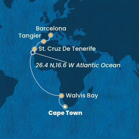 Jihoafrická republika, Namibie, Španělsko, Maroko z Kapského Města na lodi Costa Smeralda