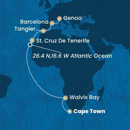 Jihoafrická republika, Namibie, Španělsko, Maroko, Itálie z Kapského Města na lodi Costa Smeralda