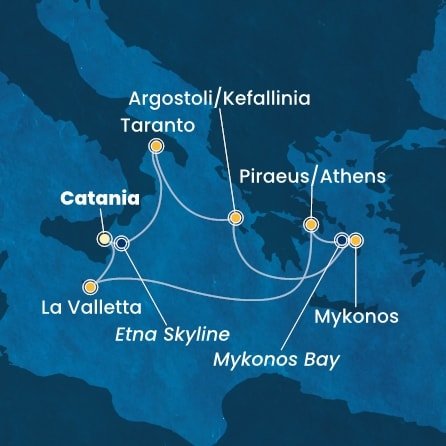 Itálie, Kefalonie, Řecko, Malta z Katánie na lodi Costa Fascinosa