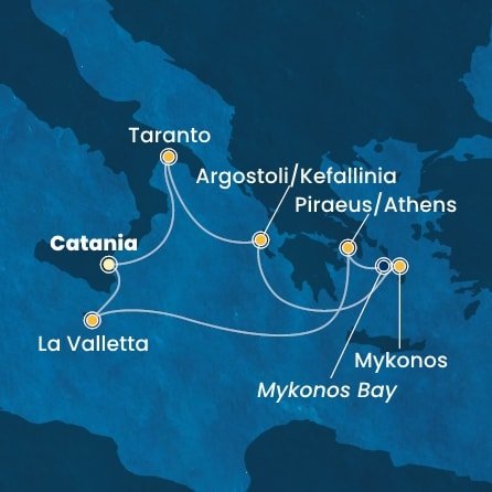 Itálie, Kefalonie, Řecko, Malta z Katánie na lodi Costa Fascinosa