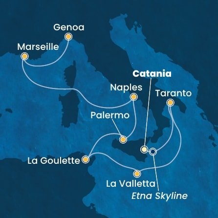 Itálie, Malta, Tunisko, Francie z Katánie na lodi Costa Fascinosa