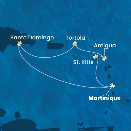 Martinik, Svatý Kryštof a Nevis, Antigua a Barbuda, Britské Panenské ostrovy, Dominikánská republika z Fort-de-France, Martinik na lodi Costa Favolosa