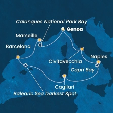 Itálie, Francie, Španělsko z Janova na lodi Costa Toscana