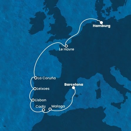 Německo, Francie, Španělsko, Portugalsko z Hamburku na lodi Costa Favolosa