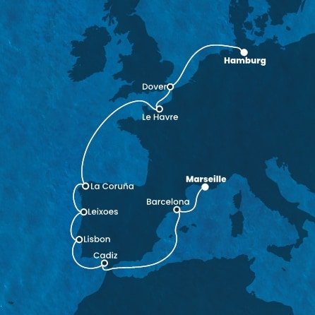 Německo, Velká Británie, Francie, Španělsko, Portugalsko z Hamburku na lodi Costa Favolosa