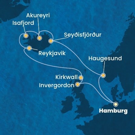 Německo, Norsko, Island, Velká Británie z Hamburku na lodi Costa Favolosa