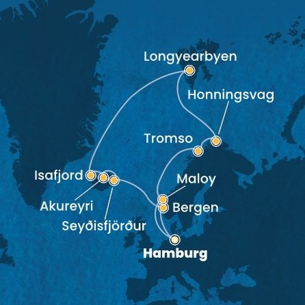 Německo, Norsko, Island z Hamburku na lodi Costa Favolosa