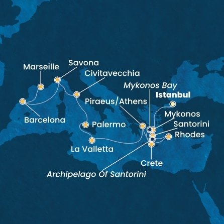 Turecko, Řecko, Malta, Itálie, Španělsko, Francie z Istanbulu na lodi Costa Fortuna