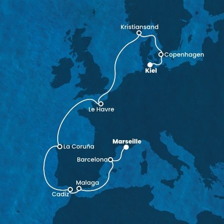 Německo, Dánsko, Norsko, Francie, Španělsko z Kielu na lodi Costa Diadema