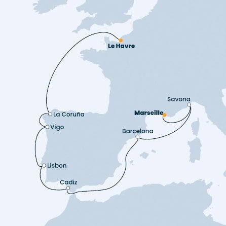 Francie, Španělsko, Portugalsko, Itálie z Le Havru na lodi Costa Favolosa