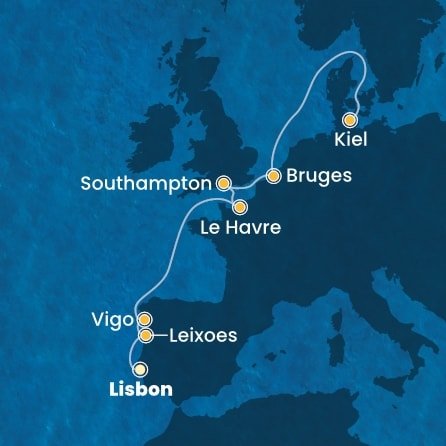 Portugalsko, Španělsko, Francie, Velká Británie, Belgie, Německo z Lisabonu na lodi Costa Diadema
