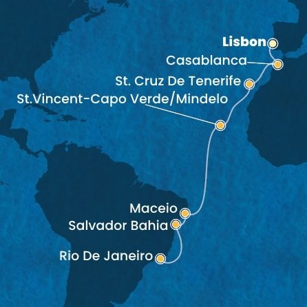Portugalsko, Maroko, Španělsko, Kapverdy, Brazílie z Lisabonu na lodi Costa Diadema