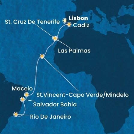 Portugalsko, Španělsko, Kapverdy, Brazílie z Lisabonu na lodi Costa Diadema