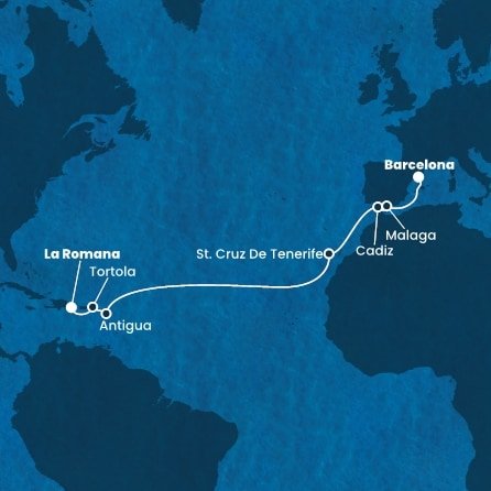 Dominikánská republika, Britské Panenské ostrovy, Antigua a Barbuda, Španělsko z La Romany na lodi Costa Pacifica