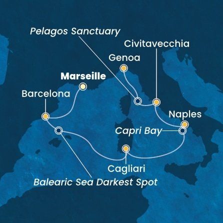 Francie, Španělsko, Itálie z Marseille na lodi Costa Smeralda