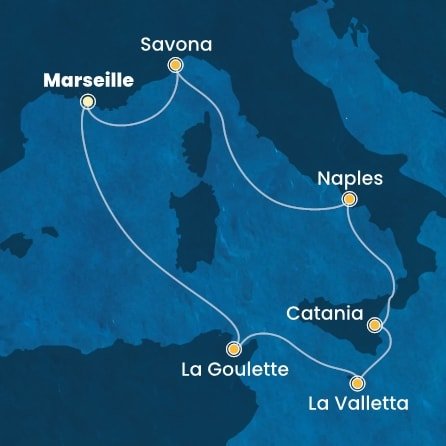 Francie, Tunisko, Malta, Itálie z Marseille na lodi Costa Fascinosa
