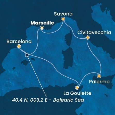 Francie, Španělsko, Tunisko, Itálie z Marseille na lodi Costa Pacifica