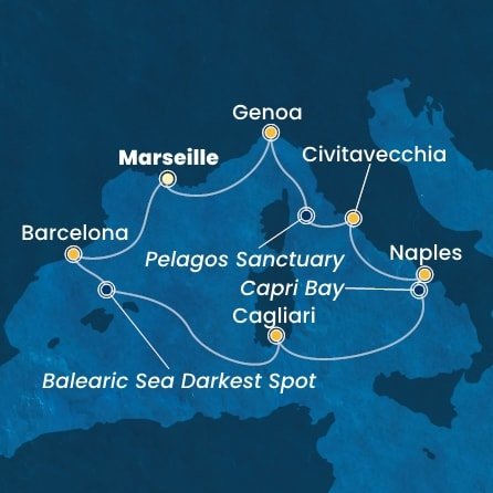 Francie, Španělsko, Itálie z Marseille na lodi Costa Smeralda