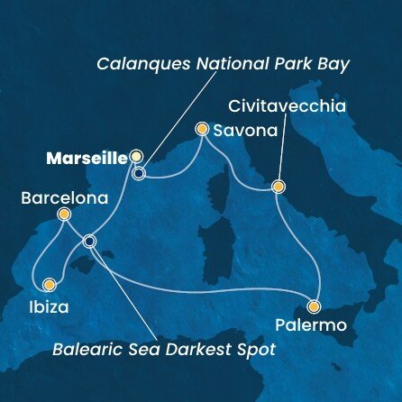 Francie, Španělsko, Itálie z Marseille na lodi Costa Smeralda