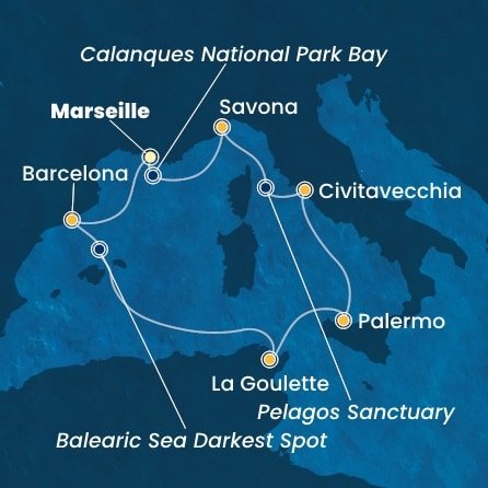 Francie, Španělsko, Tunisko, Itálie z Marseille na lodi Costa Smeralda
