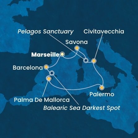 Francie, Španělsko, Itálie z Marseille na lodi Costa Toscana