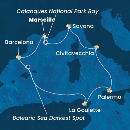 Francie, Španělsko, Tunisko, Itálie z Marseille na lodi Costa Smeralda