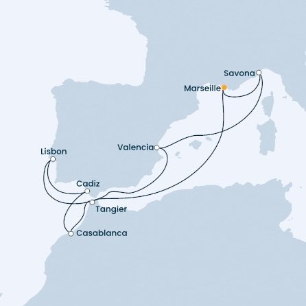 Francie, Maroko, Španělsko, Portugalsko, Itálie z Marseille na lodi Costa Fascinosa