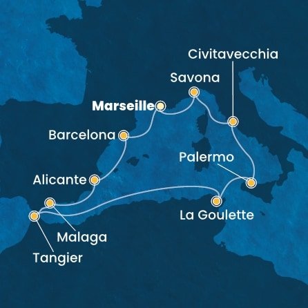 Francie, Španělsko, Maroko, Tunisko, Itálie z Marseille na lodi Costa Toscana