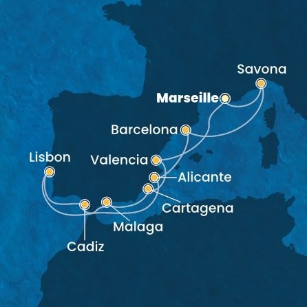 Francie, Španělsko, Portugalsko, Itálie z Marseille na lodi Costa Favolosa
